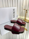 LOEWE 26S LOGO-EMBROIDERED SANDALS IN DARK RED CALFSKIN