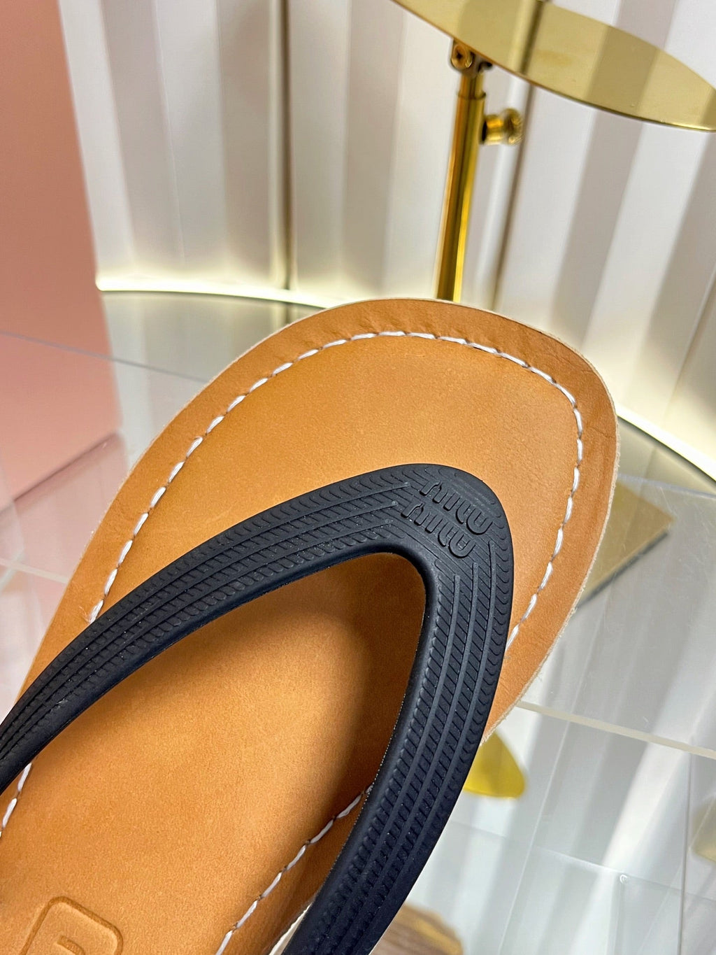 MIUMIU 26S THONG FLAT SANDALS IN BLACK CALFSKIN