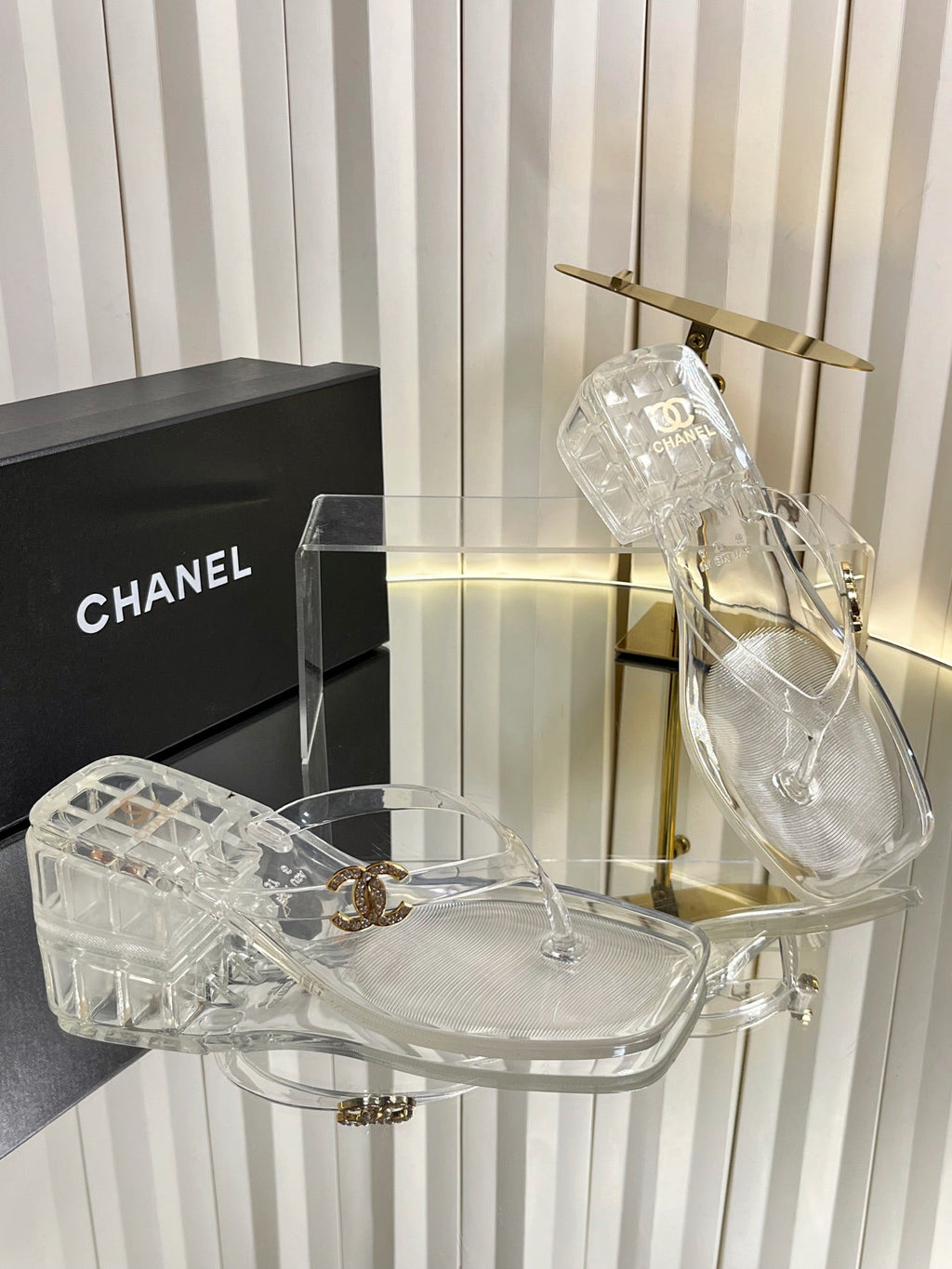 CHANEL 26S THONG SANDALS IN TRANSPARENT WHITE PVC