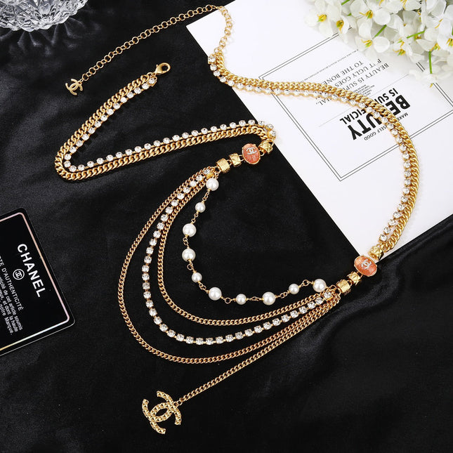 CHANEL 25S GOLD CHAIN BELT WITH PEARL 611794