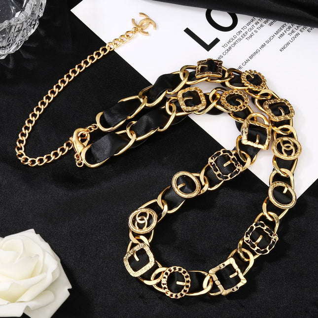 CHANEL 25S CHAIN BELT IN GOLD METALLIC AND BLACK CALFSKIN 614282