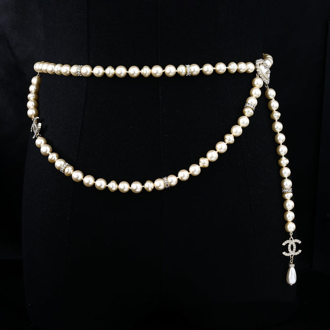 CHANEL 25S CHAIN BELT IN WHITE PEARL 614476