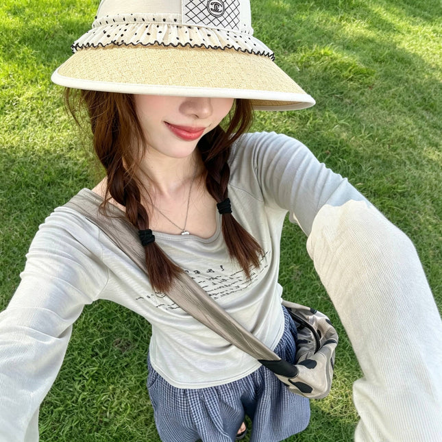 CHANEL 26S RUFFLED POLKA DOT STRIP VISOR HAT 336143