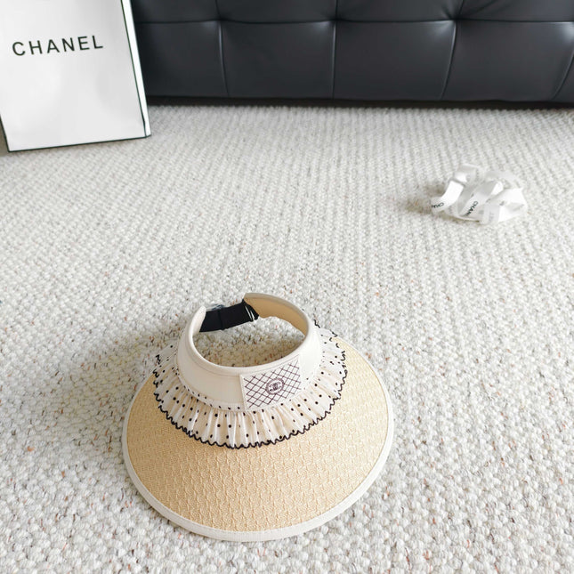 CHANEL 26S RUFFLED POLKA DOT STRIP VISOR HAT 336143