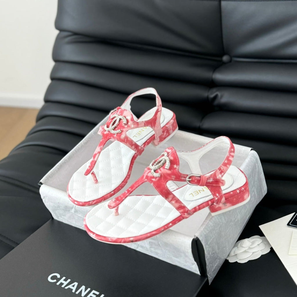Double C Classic One-Strap Sandals White Pink Lambskin