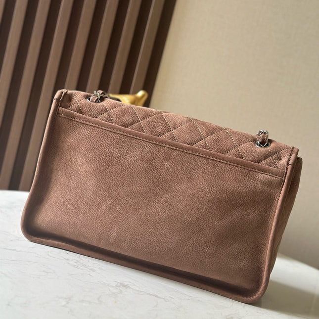 CHANEL 25S FLAP BAG 34 IN BROWN SUEDE