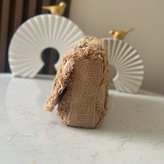 CHANEL 25S FLAP BAG 27 IN BEIGE FABRIC