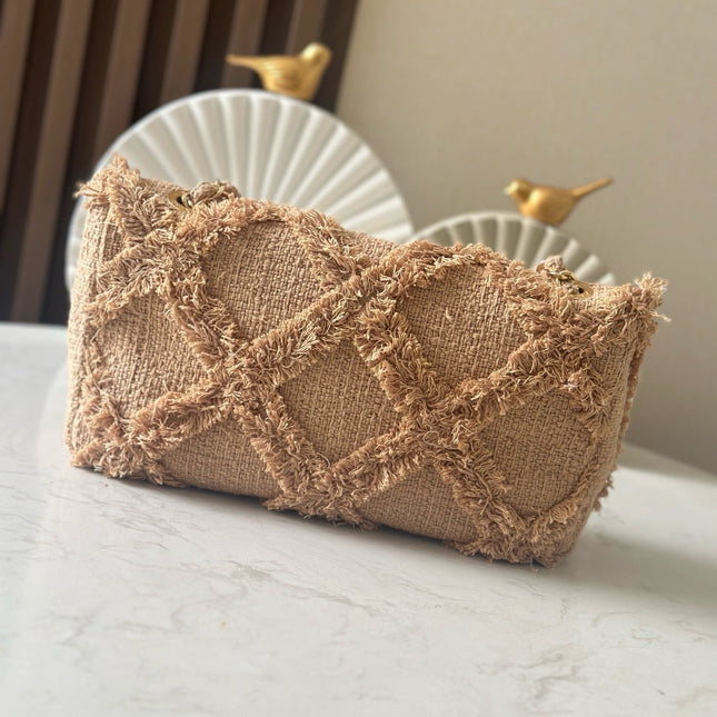 CHANEL 25S FLAP BAG 27 IN BEIGE FABRIC