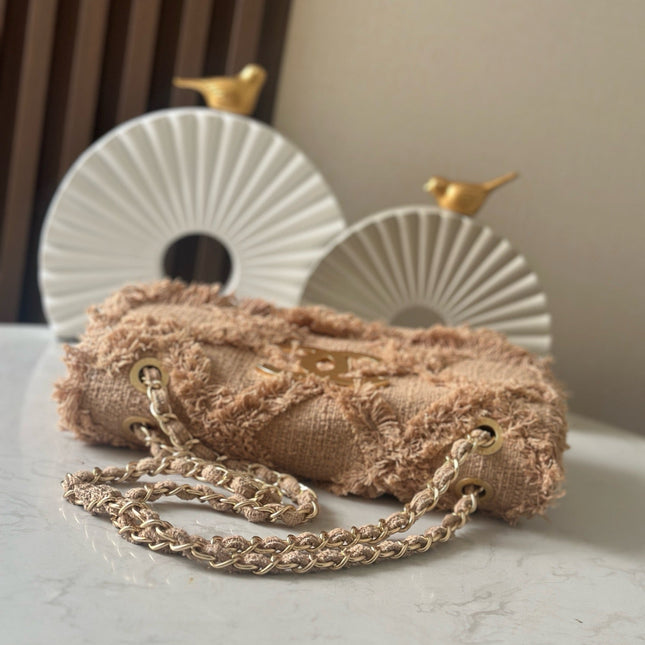 CHANEL 25S FLAP BAG 27 IN BEIGE FABRIC