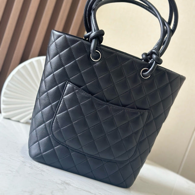CHANEL 25S CAMBON LIGNE TOTE BAG 24 IN BLACK MIX WHITE CALFSKIN STYLE 1