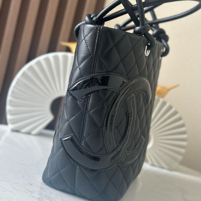CHANEL 25S CAMBON LIGNE TOTE BAG 24 IN BLACK CALFSKIN