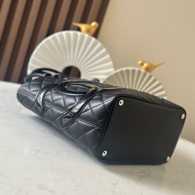 CHANEL 25S CAMBON LIGNE TOTE BAG 24 IN BLACK CALFSKIN