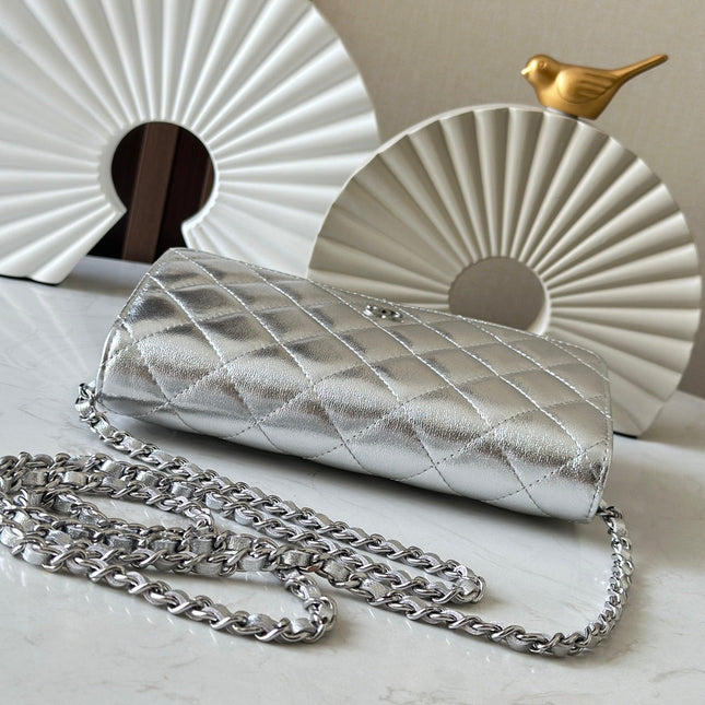 CHANEL 25S WALLET ON CHAIN 19 IN SILVER LAMBSKIN