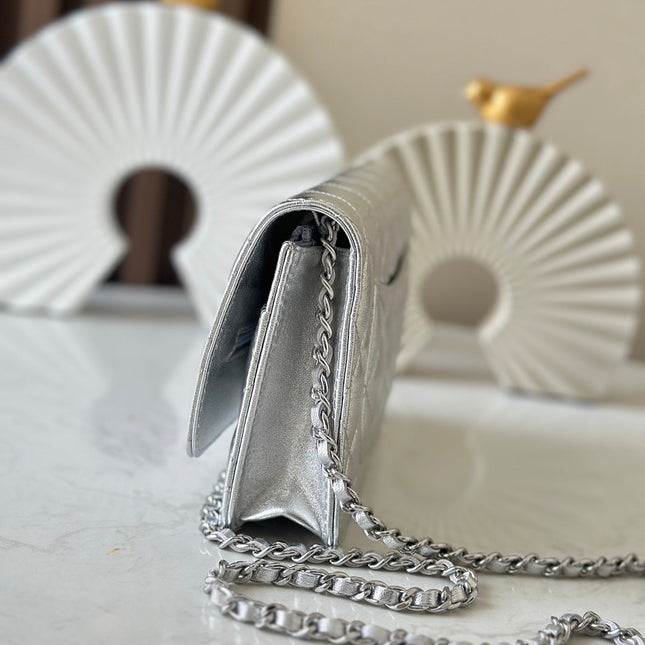 CHANEL 25S WALLET ON CHAIN 19 IN SILVER LAMBSKIN