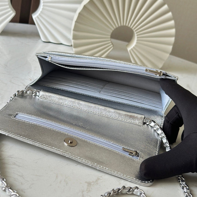 CHANEL 25S WALLET ON CHAIN 19 IN SILVER LAMBSKIN
