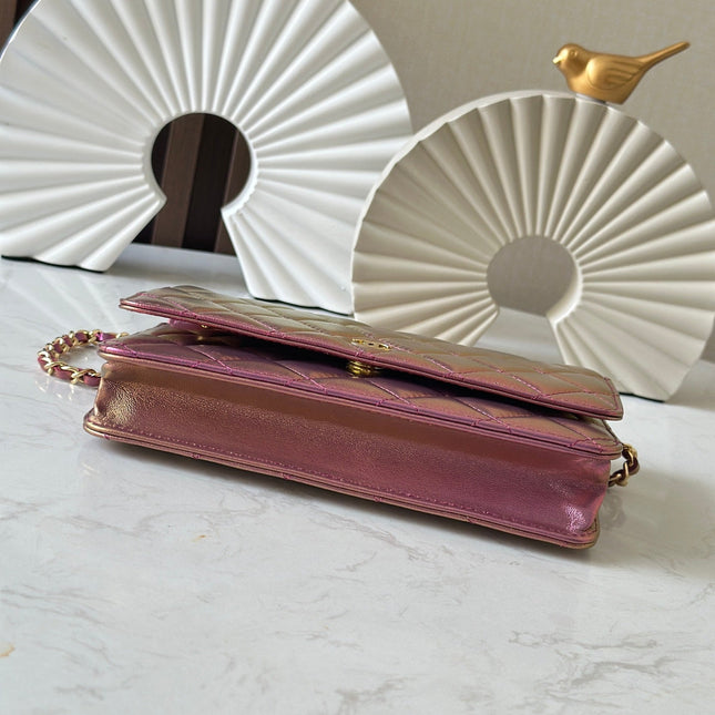 CHANEL 25S WALLET ON CHAIN 19 IN METALLIC PURPLE LAMBSKIN