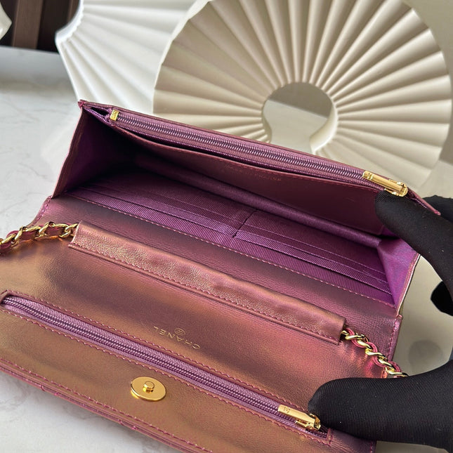 CHANEL 25S WALLET ON CHAIN 19 IN METALLIC PURPLE LAMBSKIN