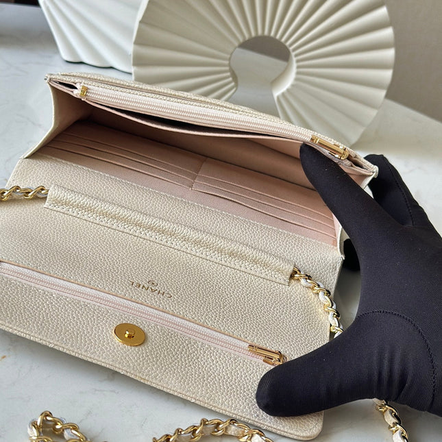 CHANEL 25S WALLET ON CHAIN 19 IN CREAM WHITE CAVIAR