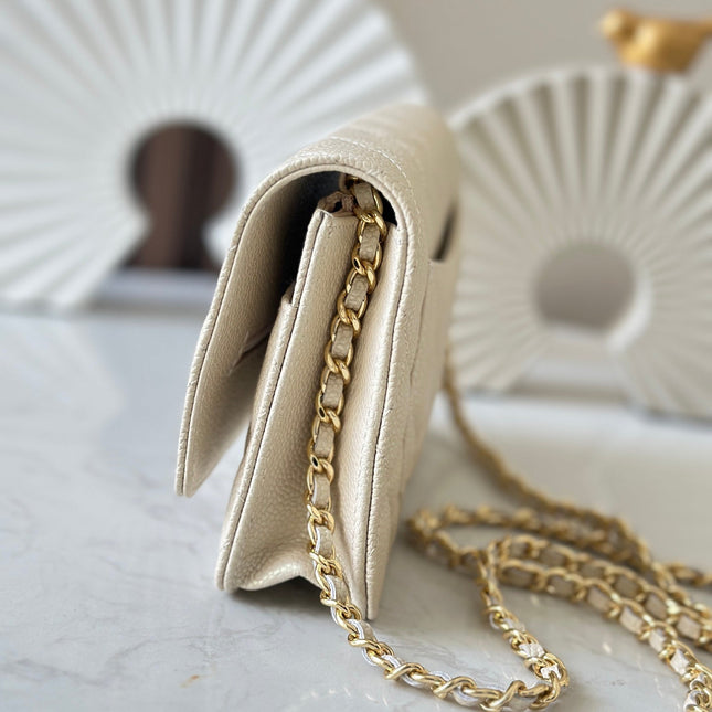 CHANEL 25S WALLET ON CHAIN 19 IN CREAM WHITE CAVIAR