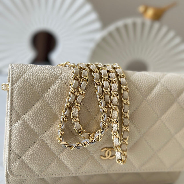 CHANEL 25S WALLET ON CHAIN 19 IN CREAM WHITE CAVIAR