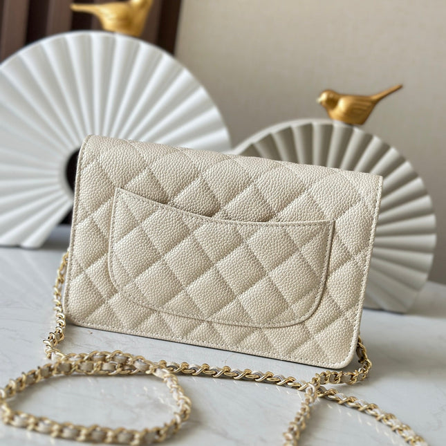CHANEL 25S WALLET ON CHAIN 19 IN CREAM WHITE CAVIAR