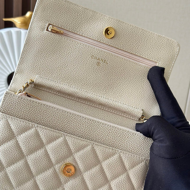 CHANEL 25S WALLET ON CHAIN 19 IN CREAM WHITE CAVIAR