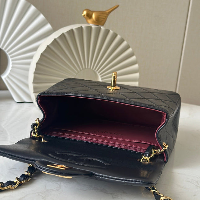 CHANEL 25S MINI FLAP BAG 18 IN BLACK LAMBSKIN WITH GOLD HARDWARE