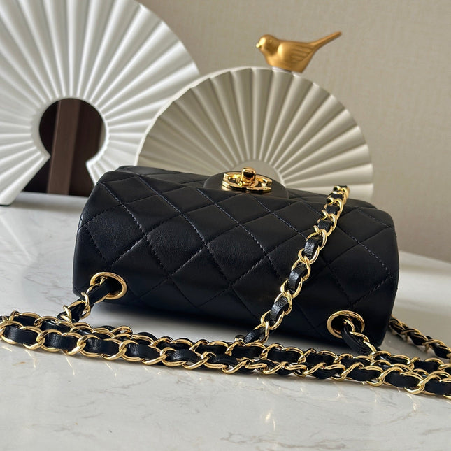CHANEL 25S MINI FLAP BAG 18 IN BLACK LAMBSKIN WITH GOLD HARDWARE