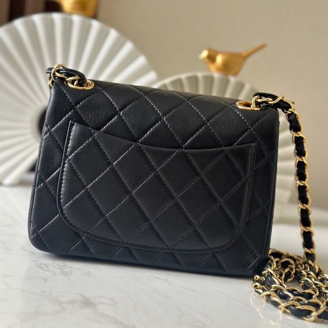 CHANEL 25S MINI FLAP BAG 18 IN BLACK LAMBSKIN WITH GOLD HARDWARE