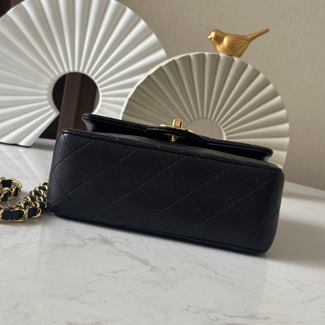 CHANEL 25S MINI FLAP BAG 18 IN BLACK LAMBSKIN WITH GOLD HARDWARE