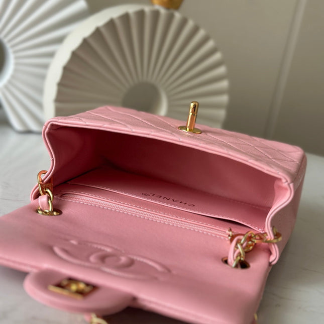 CHANEL 25S MINI FLAP BAG 18 IN PINK LAMBSKIN WITH GOLD HARDWARE