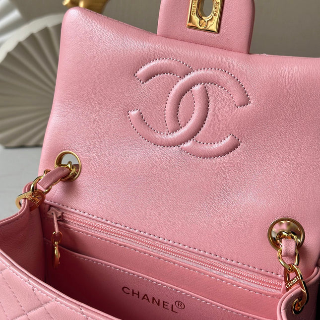 CHANEL 25S MINI FLAP BAG 18 IN PINK LAMBSKIN WITH GOLD HARDWARE