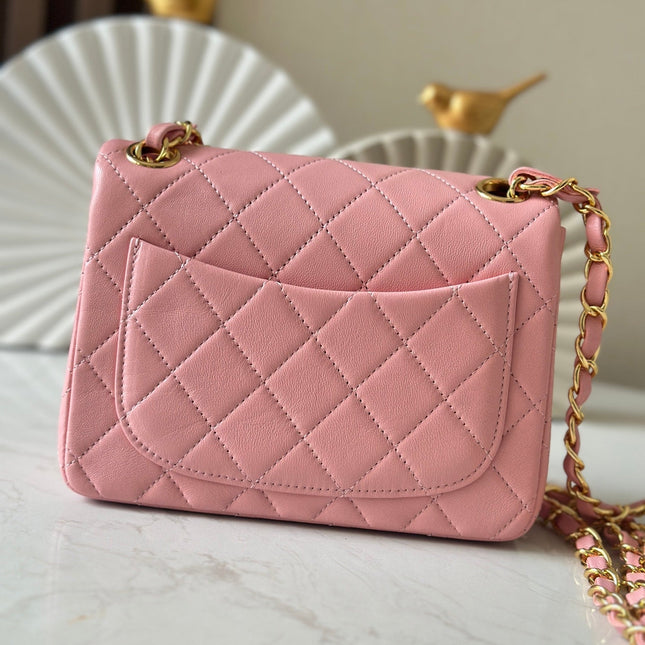 CHANEL 25S MINI FLAP BAG 18 IN PINK LAMBSKIN WITH GOLD HARDWARE
