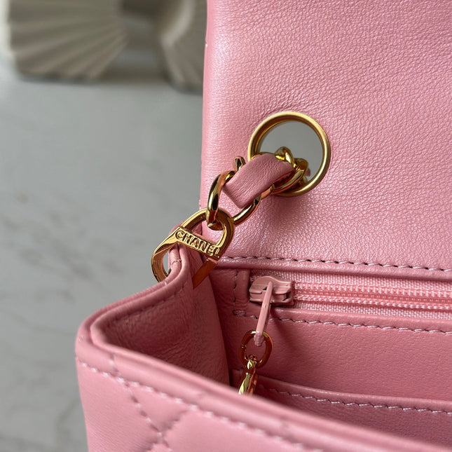 CHANEL 25S MINI FLAP BAG 18 IN PINK LAMBSKIN WITH GOLD HARDWARE