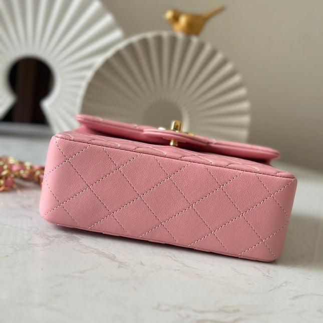 CHANEL 25S MINI FLAP BAG 18 IN PINK LAMBSKIN WITH GOLD HARDWARE