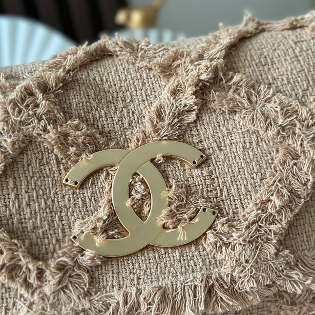 CHANEL 25S FLAP BAG 38 IN BEIGE FABRIC