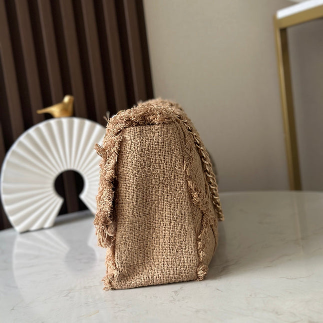CHANEL 25S FLAP BAG 38 IN BEIGE FABRIC