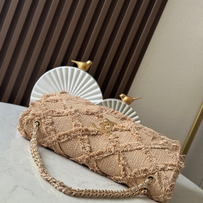 CHANEL 25S FLAP BAG 38 IN BEIGE FABRIC