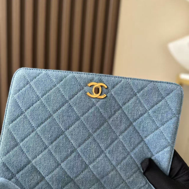 CHANEL 25S SHOULDER BAG 26 IN BLUE DENIM WITH GOLD HARDWARE