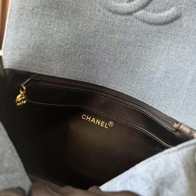 CHANEL 25S SHOULDER BAG 26 IN BLUE DENIM WITH GOLD HARDWARE