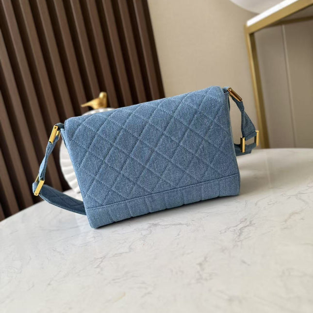 CHANEL 25S SHOULDER BAG 26 IN BLUE DENIM WITH GOLD HARDWARE