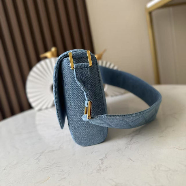 CHANEL 25S SHOULDER BAG 26 IN BLUE DENIM WITH GOLD HARDWARE