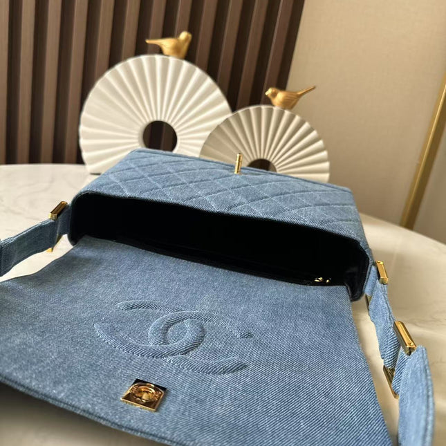 CHANEL 25S SHOULDER BAG 26 IN BLUE DENIM WITH GOLD HARDWARE