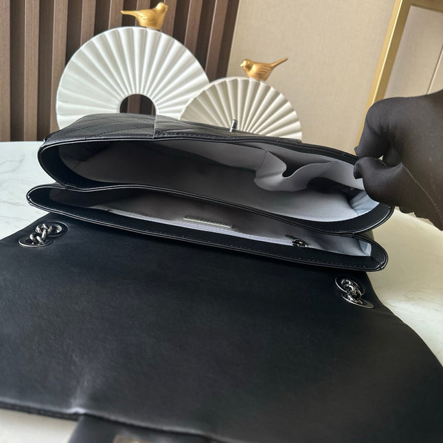 CHANEL 25S SHOULDER BAG 34 IN BLACK CALFSKIN