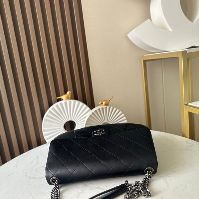 CHANEL 25S SHOULDER BAG 34 IN BLACK CALFSKIN
