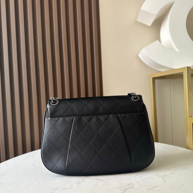 CHANEL 25S SHOULDER BAG 34 IN BLACK CALFSKIN