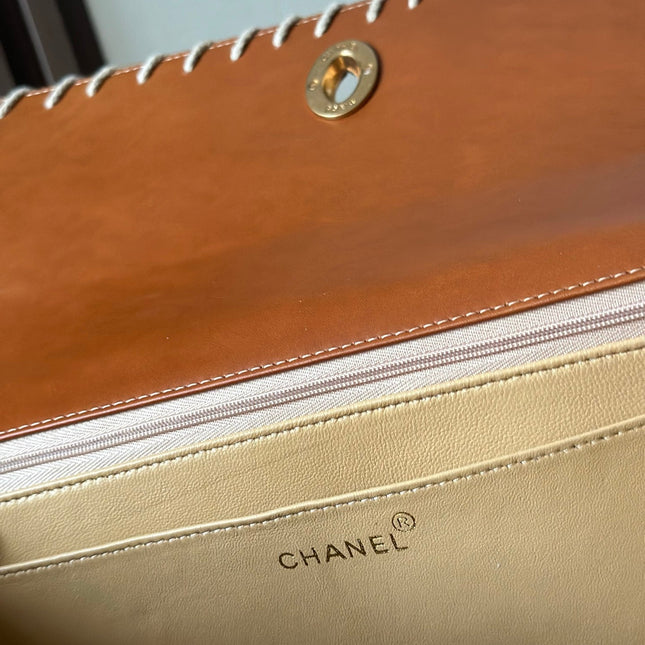 CHANEL 25S FLAP BAG 25 IN BROWN CALFSKIN WITH GOLD HARDWARE