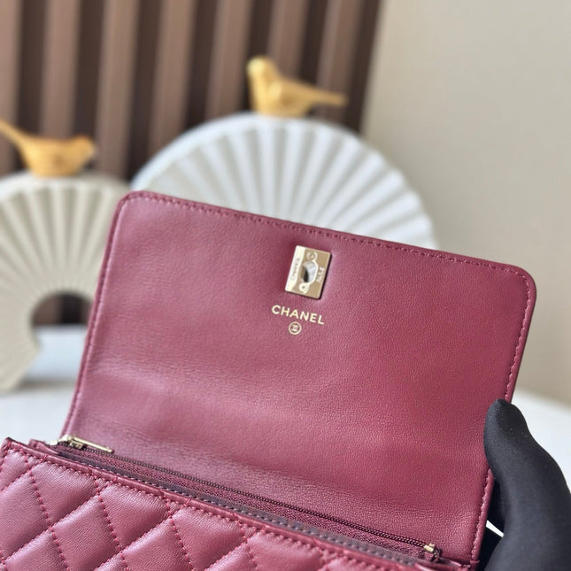 CHANEL 25S TOP HANDLE WALLET 19 IN DARK RED CALFSKIN WITH GOLD HARDWARE