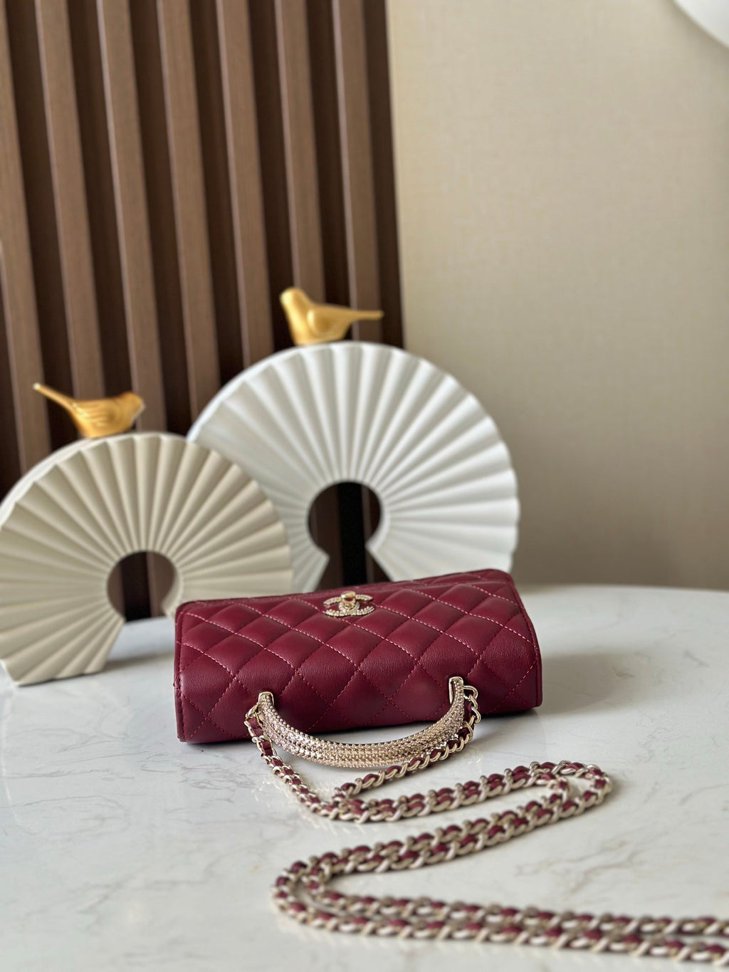 CHANEL 25S MINI FLAP BAG 18 IN BURGUNDY CALFSKIN GOLD HARDWARE