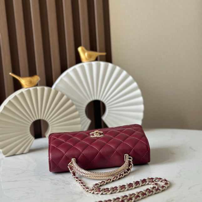 CHANEL 25S TOP HANDLE WALLET 19 IN DARK RED CALFSKIN WITH GOLD HARDWARE